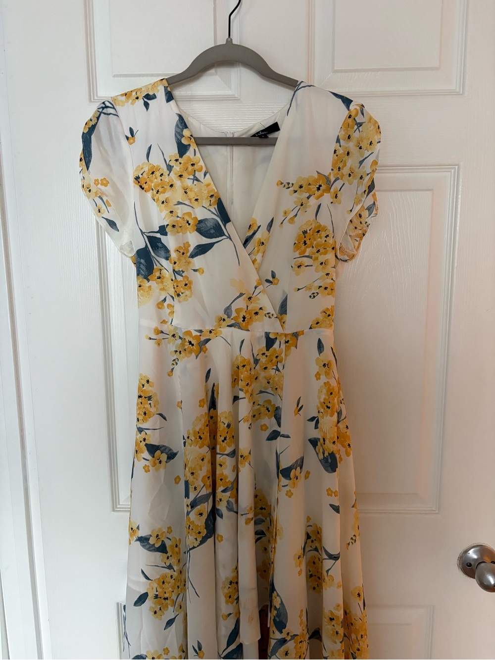 Lulu's White Midi Dress with Yellow Floral Print